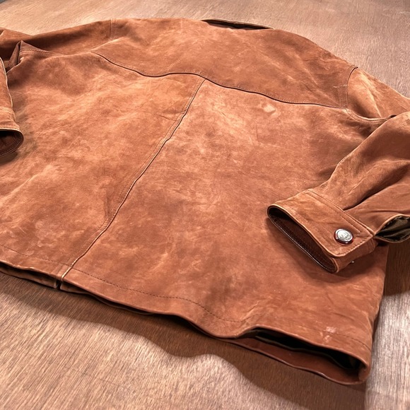 Vintage Western Brown Suede Leather Jacket Oklahoma State Seal Buttons XL - Picture 11 of 11